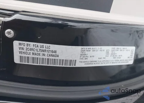 2022 Chrysler Pacifica Hybrid Touring L z USA, uszkodzony, nr VIN 2C4RC1L75NR121648